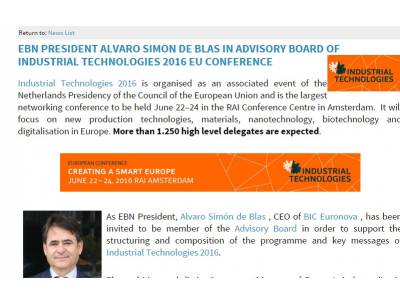 Álvaro Simón in Advisory Board of Industrial Technologies 2016 EU Conference