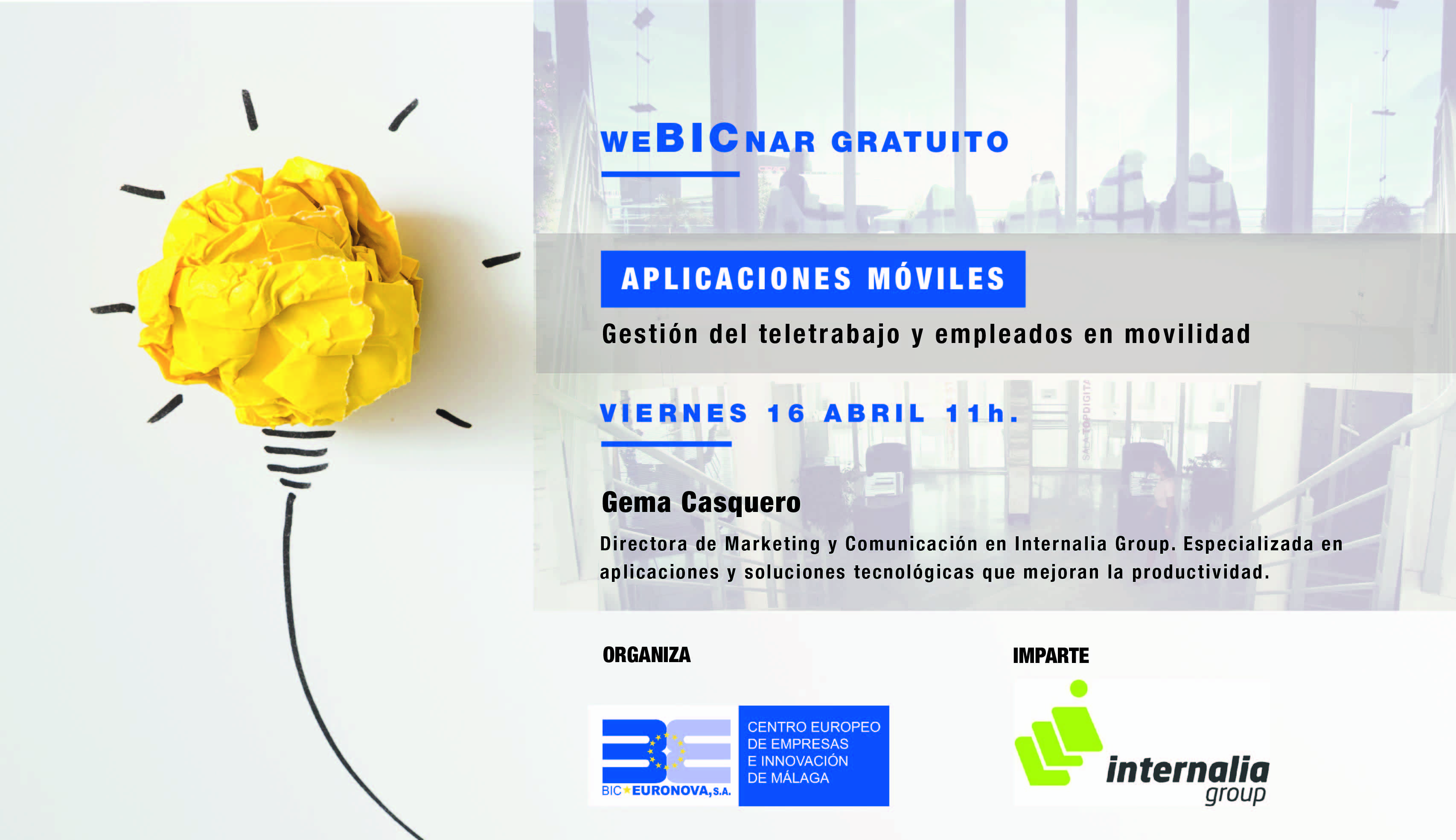 16 abril - Aplicaciones móviles: Gestión del teletrabajo y empleados en movilidad - weBICnar online gratuito